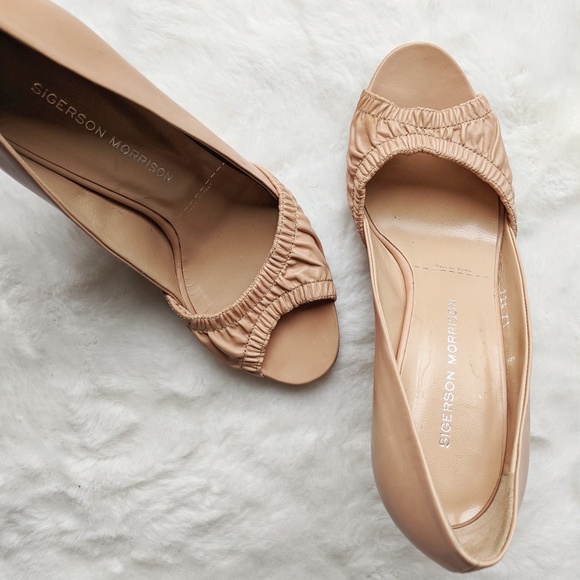 Sigerson Morrison NWT Leather Nude Wedge Heels - Picture 6 of 15